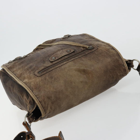 BALENCIAGA Bathas Schultertasche Leder Braun 163268 Auth hk3741
