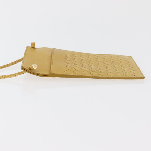 BOTTEGA VENETA INTRECCIATO Shoulder Bag Leather Yellow Gold Auth hk3773A