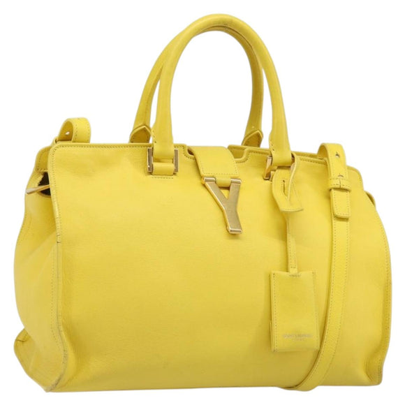 SAINT LAURENT Baby Cabas Hand Bag Leather 2way Yellow Gold Auth hk3783