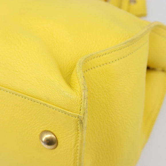 SAINT LAURENT Baby Cabas Hand Bag Leather 2way Yellow Gold Auth hk3783