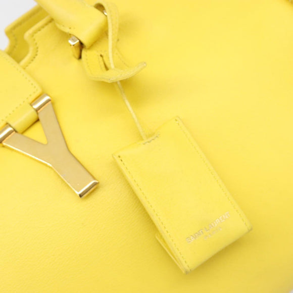 SAINT LAURENT Baby Cabas Hand Bag Leather 2way Yellow Gold Auth hk3783