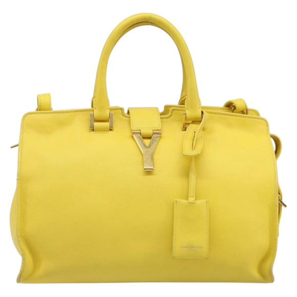 SAINT LAURENT Baby Cabas Hand Bag Leather 2way Yellow Gold Auth hk3783
