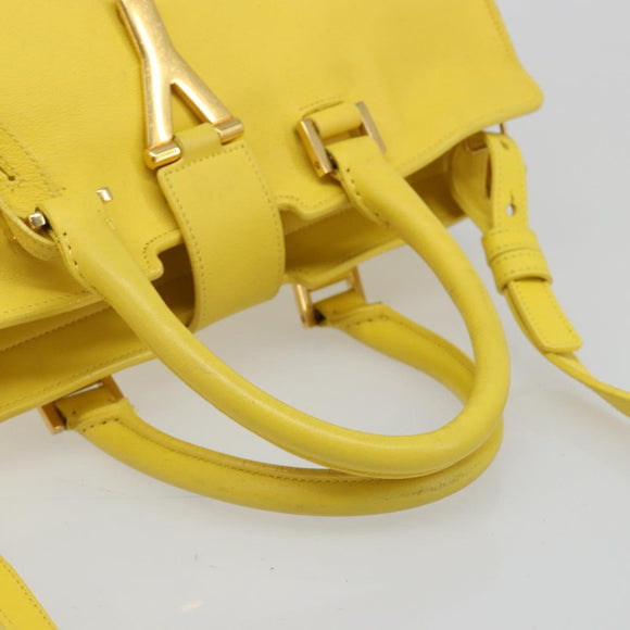 SAINT LAURENT Baby Cabas Hand Bag Leather 2way Yellow Gold Auth hk3783