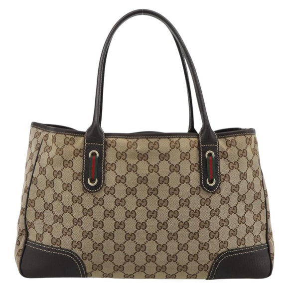 GUCCI GG Canvas Web Sherry Line Tote Bag Beige Gold 163805 Auth hk3785