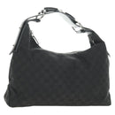GUCCI GG Canvas Horsebit Shoulder Bag Black Silver 115867 Auth hk3790V-1