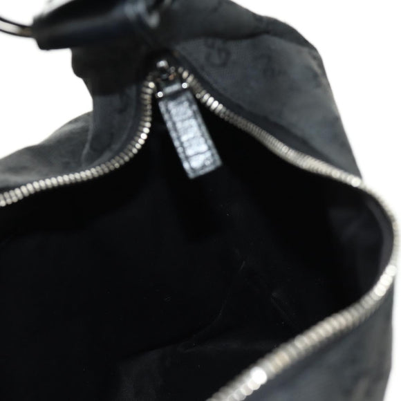 GUCCI GG Canvas Horsebit Shoulder Bag Black Silver 115867 Auth hk3790V