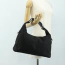 GUCCI GG Canvas Horsebit Shoulder Bag Black Silver 115867 Auth hk3790V-26