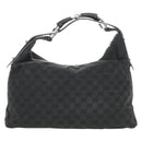 GUCCI GG Canvas Horsebit Shoulder Bag Black Silver 115867 Auth hk3790V-2