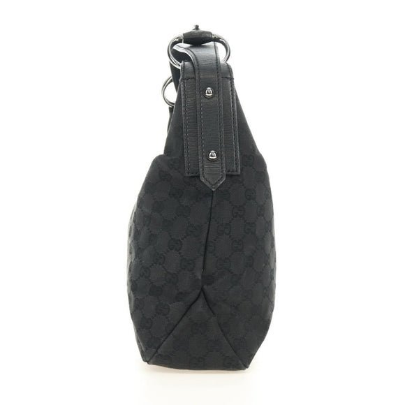 GUCCI GG Canvas Horsebit Shoulder Bag Black Silver 115867 Auth hk3790V