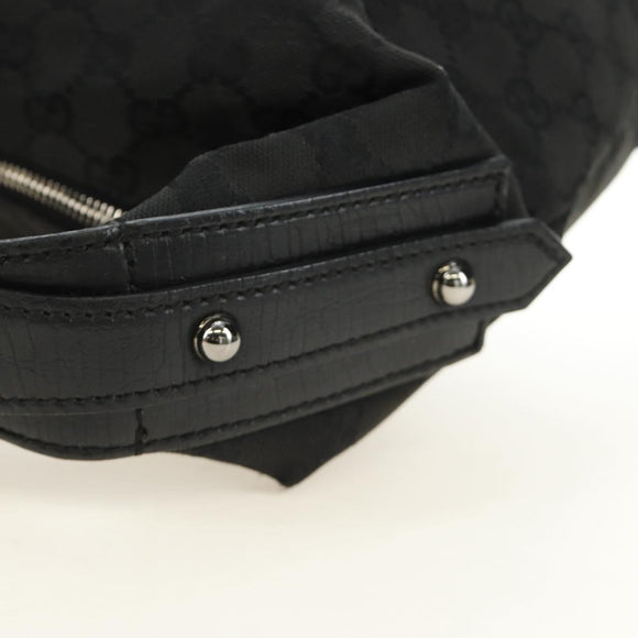 GUCCI GG Canvas Horsebit Shoulder Bag Black Silver 115867 Auth hk3790V
