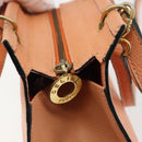 CELINE Hand Bag Leather 2way Orange Gold Auth hk3792-18