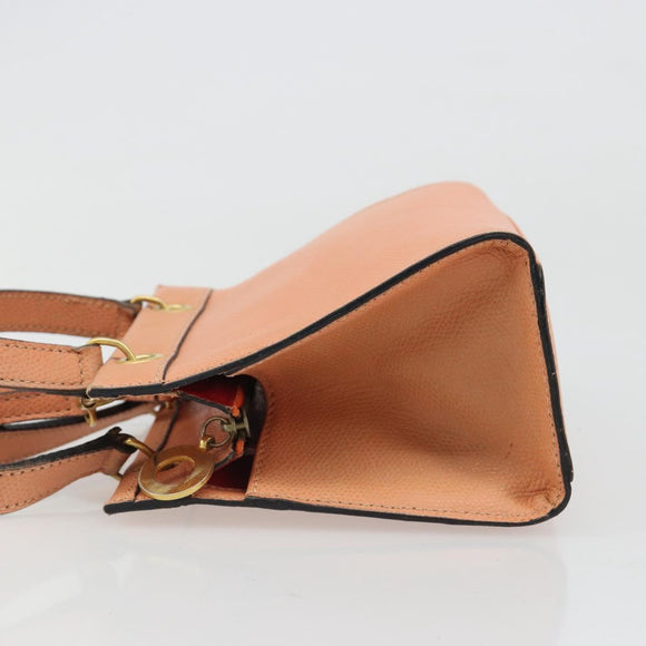 CELINE Hand Bag Leather 2way Orange Gold Auth hk3792