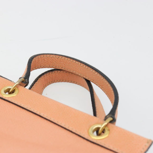 CELINE Hand Bag Leather 2way Orange Gold Auth hk3792