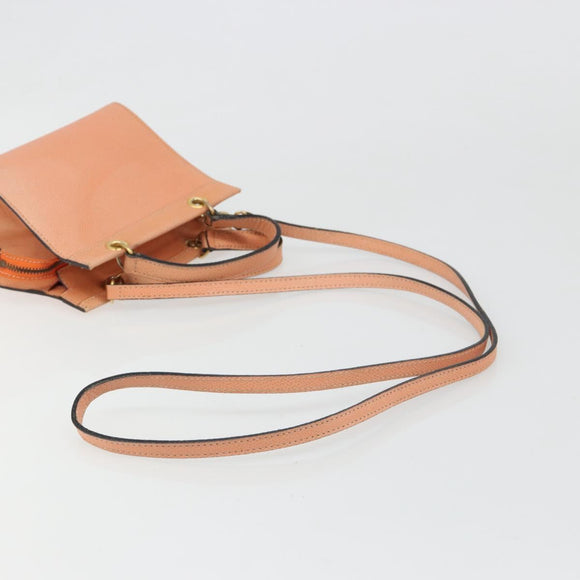 CELINE Hand Bag Leather 2way Orange Gold Auth hk3792