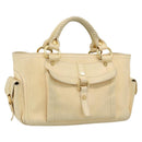 CELINE Hand Bag Leather Ivory Gold Auth hk3795-1