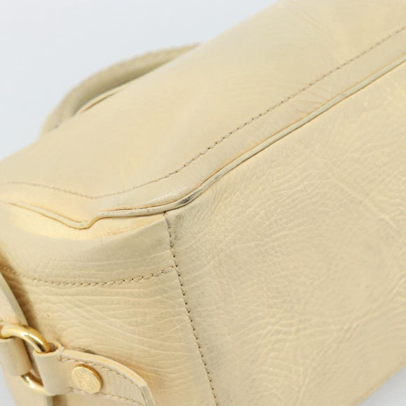 CELINE Hand Bag Leather Ivory Gold Auth hk3795