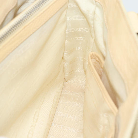 CELINE Hand Bag Leather Ivory Gold Auth hk3795