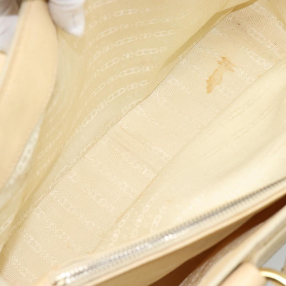 CELINE Hand Bag Leather Ivory Gold Auth hk3795