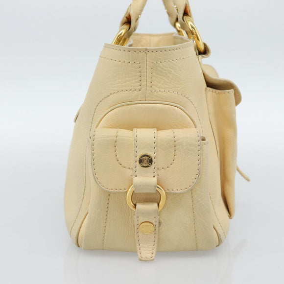 CELINE Hand Bag Leather Ivory Gold Auth hk3795