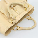 CELINE Hand Bag Leather Ivory Gold Auth hk3795-6
