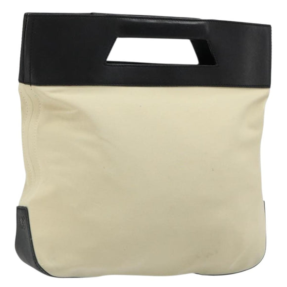 LOEWE Hand Bag Canvas Leather Beige Gold Auth hk3797