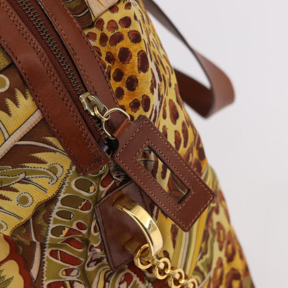 Salvatore Ferragamo Animal Pattern Hand Bag Canvas Multicolor Gold Auth hk3798