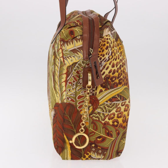 Salvatore Ferragamo Animal Pattern Hand Bag Canvas Multicolor Gold Auth hk3798
