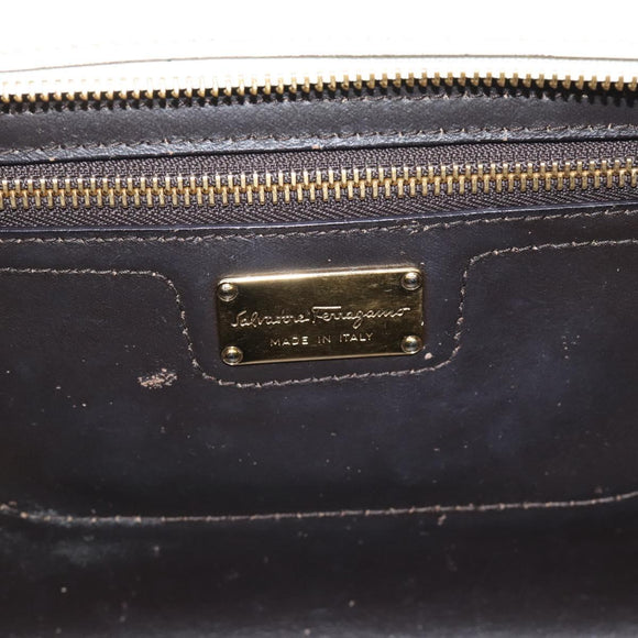 Salvatore Ferragamo Hand Bag Leather White Gold Auth hk3799