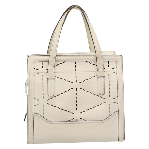 Salvatore Ferragamo Hand Bag Leather White Gold Auth hk3799