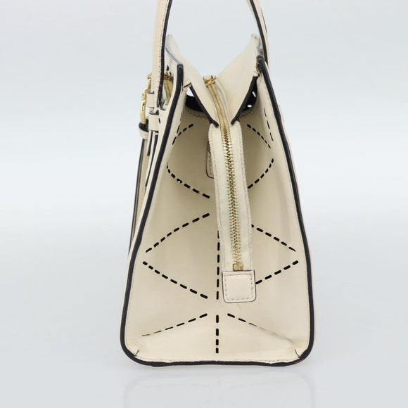 Salvatore Ferragamo Hand Bag Leather White Gold Auth hk3799