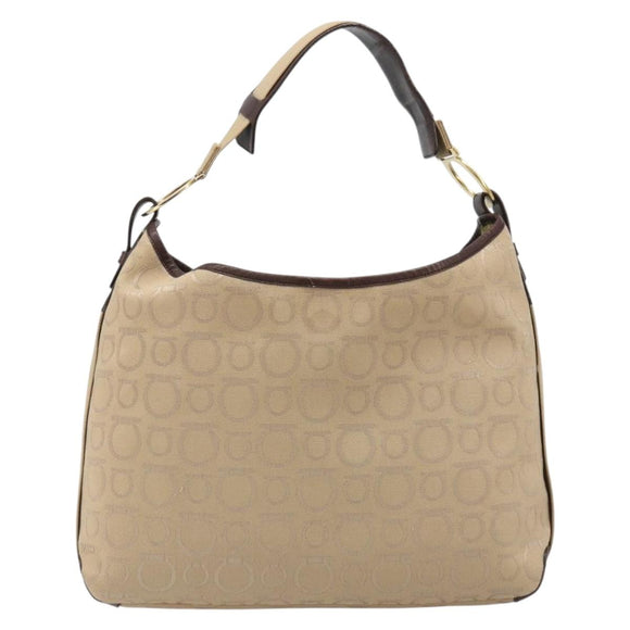 Salvatore Ferragamo Shoulder Bag Canvas Beige Gold Auth hk3800