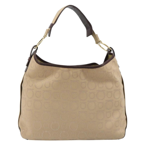 Salvatore Ferragamo Shoulder Bag Canvas Beige Gold Auth hk3800