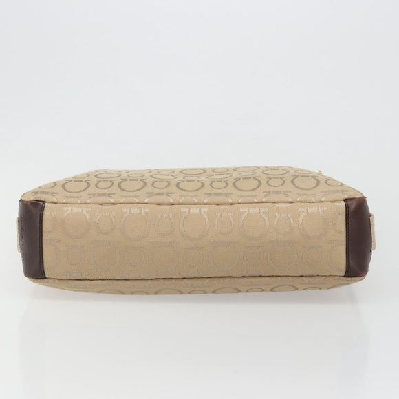 Salvatore Ferragamo Shoulder Bag Canvas Beige Gold Auth hk3800