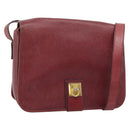 CELINE Shoulder Bag Leather Bordeaux Gold Auth hk3802-1