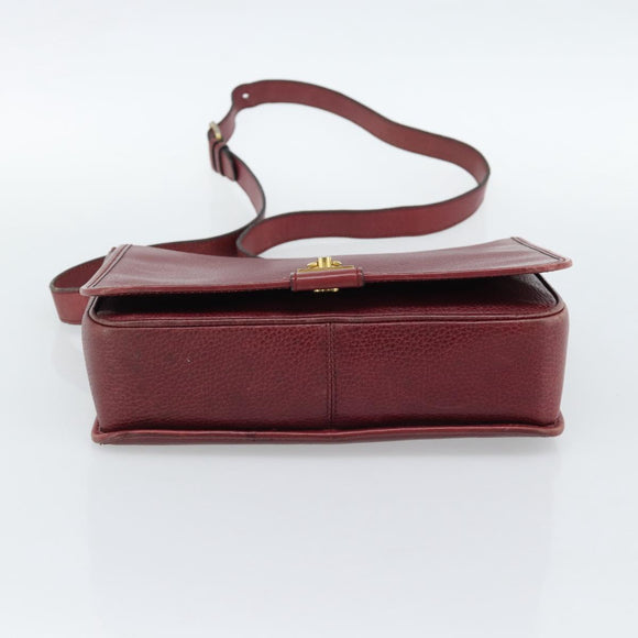 CELINE Shoulder Bag Leather Bordeaux Gold Auth hk3802