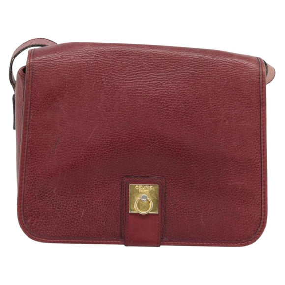 CELINE Shoulder Bag Leather Bordeaux Gold Auth hk3802