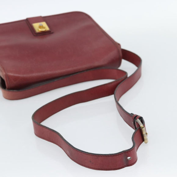 CELINE Shoulder Bag Leather Bordeaux Gold Auth hk3802