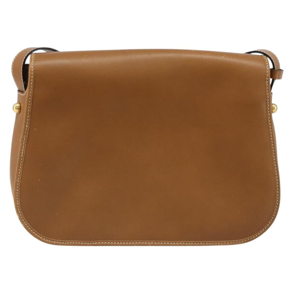 Christian Dior Shoulder Bag Leather Brown Gold Auth hk3803