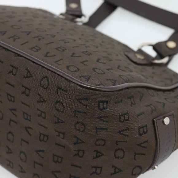 BVLGARI Logo Mania Hand Bag Canvas Brown Silver Auth hk3805