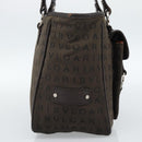 BVLGARI Logo Mania Hand Bag Canvas Brown Silver Auth hk3805-3