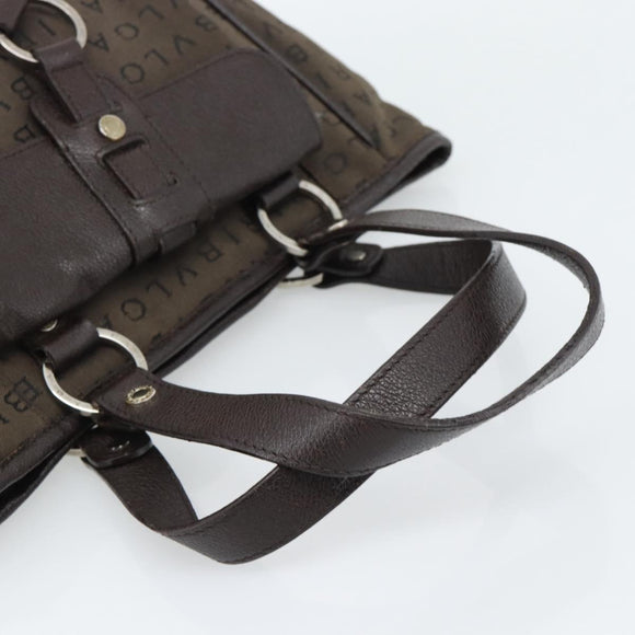 BVLGARI Logo Mania Hand Bag Canvas Brown Silver Auth hk3805