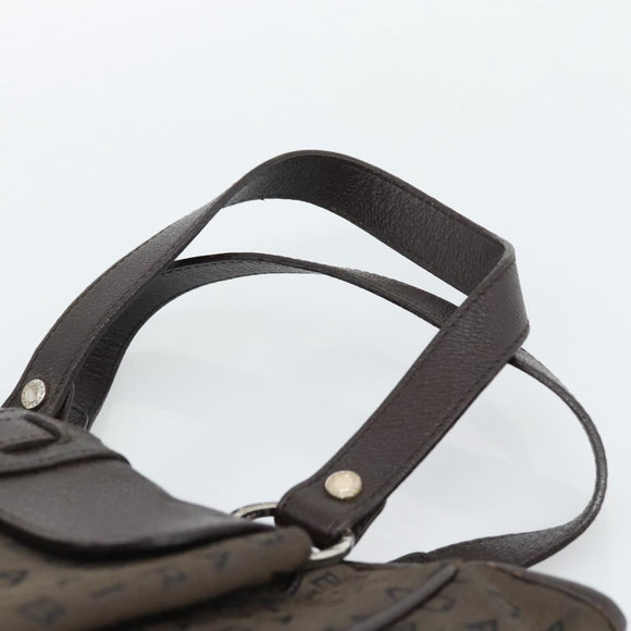 BVLGARI Logo Mania Hand Bag Canvas Brown Silver Auth hk3805