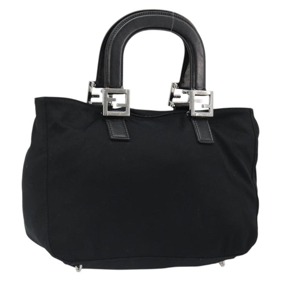 FENDI Hand Bag Cotton Jersey Black Silver Auth hk3809