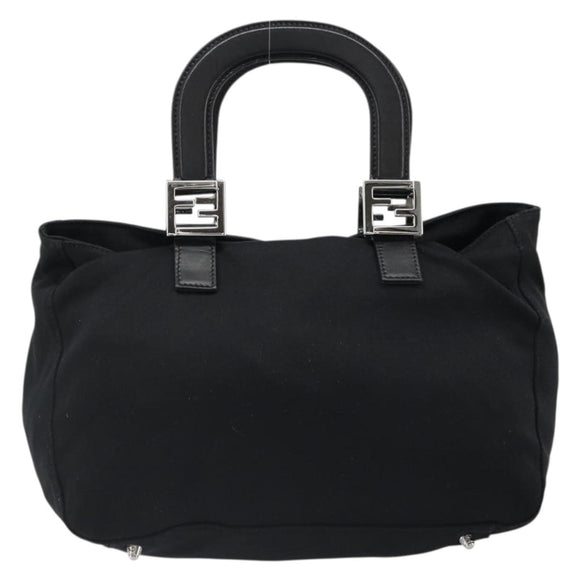 FENDI Hand Bag Cotton Jersey Black Silver Auth hk3809