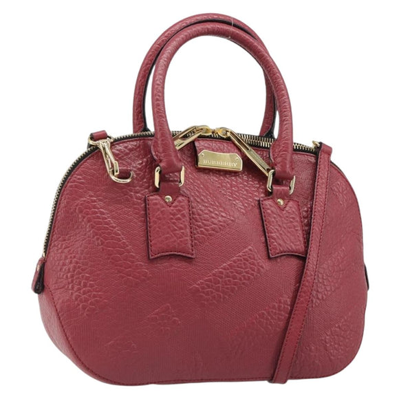 BURBERRY Hand Bag Leather 2way Red Gold Auth hk3813