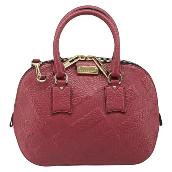 BURBERRY Hand Bag Leather 2way Red Gold Auth hk3813