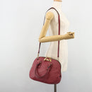 BURBERRY Hand Bag Leather 2way Red Gold Auth hk3813-24