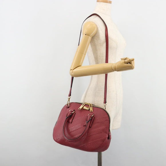 BURBERRY Hand Bag Leather 2way Red Gold Auth hk3813