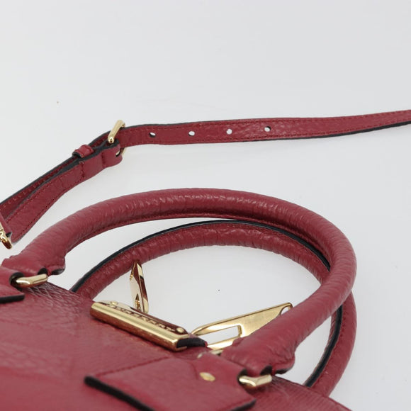 BURBERRY Hand Bag Leather 2way Red Gold Auth hk3813