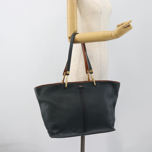 Chloe Tote Bag Leather Black Gold Auth hk3817A